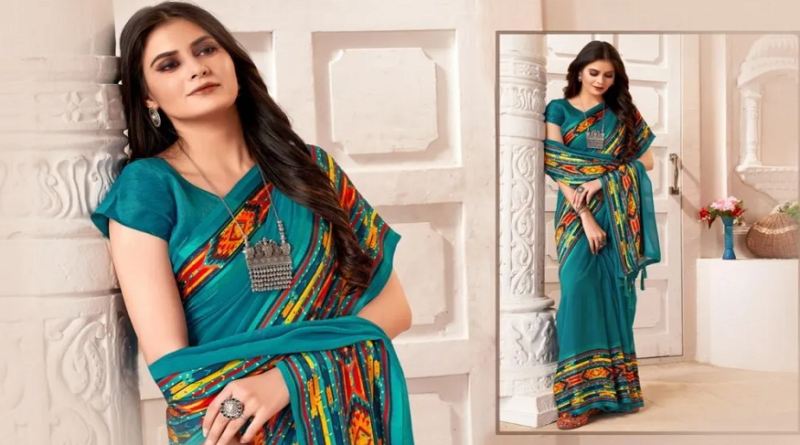 Floral Print Organza Sarees
